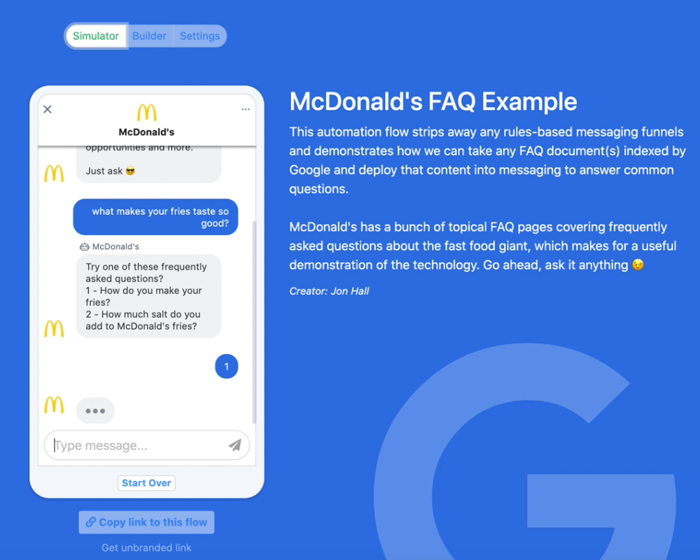 McDonalds FAQ-to-Chatbot Automation Example